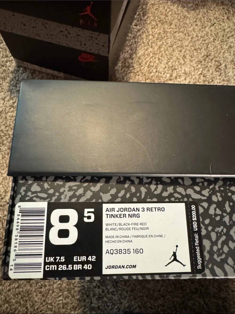 Jordan men’s' White/Grey/Red Retro 3 Sneakers